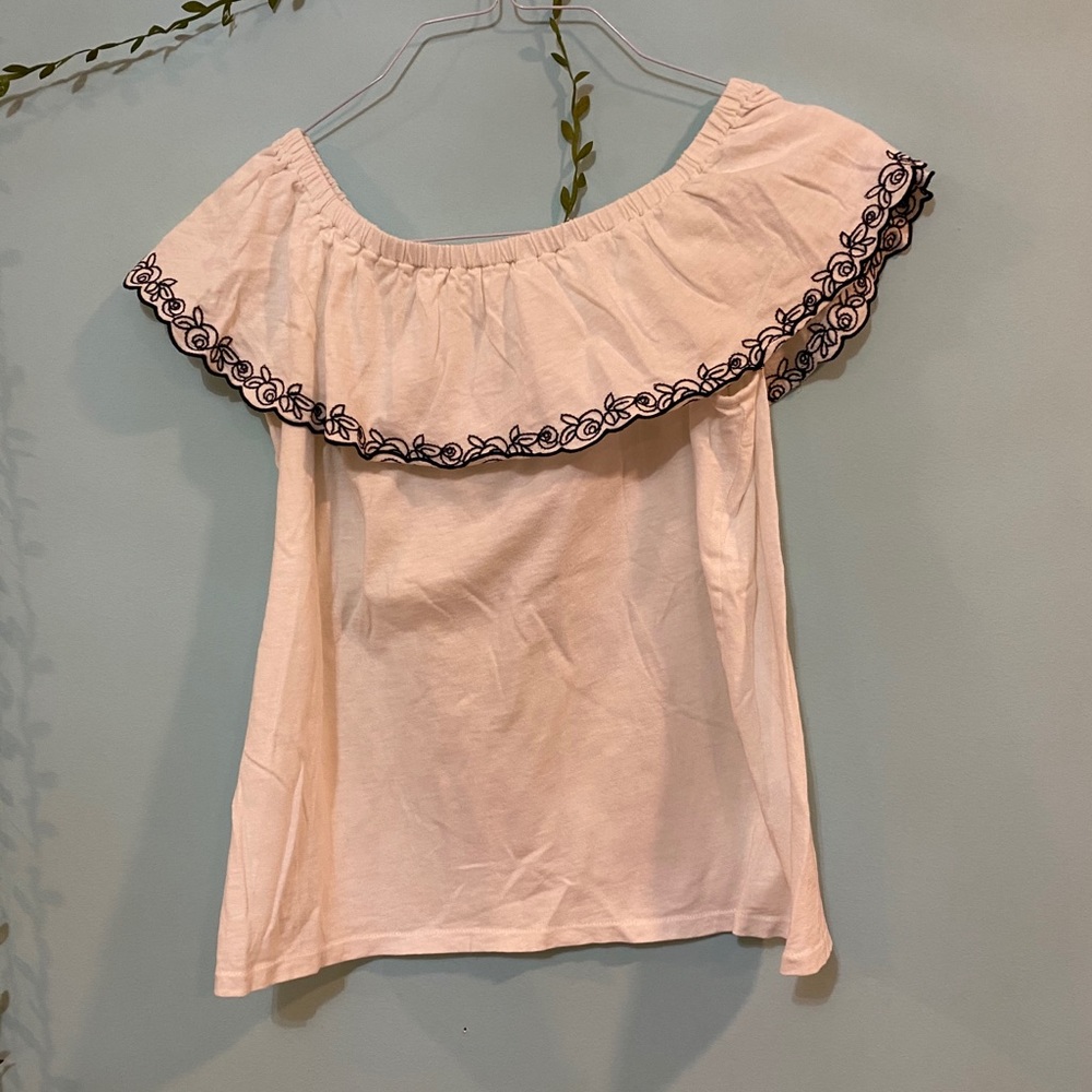 Over the shoulder short sleeve flowy top
